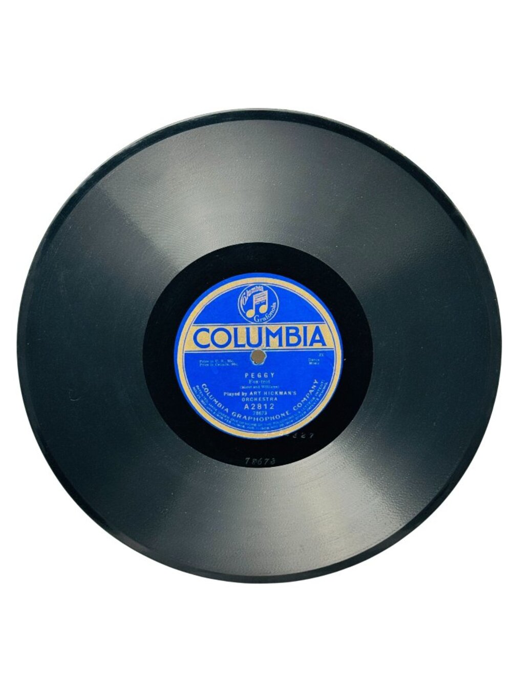 Art Hickmans Orchestra Peggy / Tell Me Why 10in Shellac 78 RPM Columbia A2812